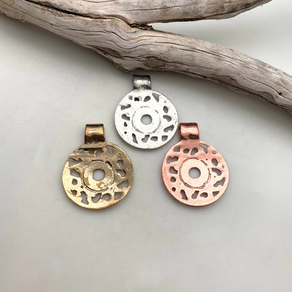 Solid Brass Round Swirl Medallion Pendant (Available In 3 Options) (BP105)