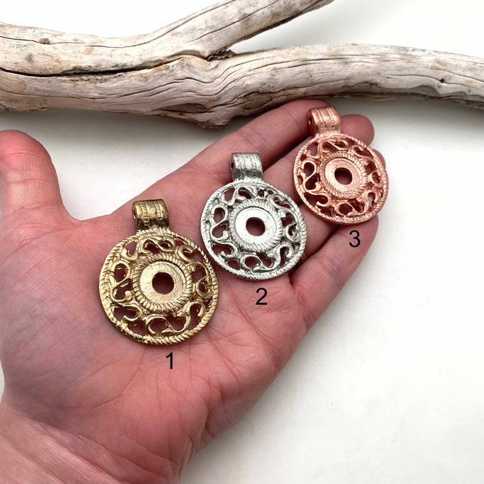 Solid Brass Round Swirl Medallion Pendant (Available In 3 Options) (BP105)