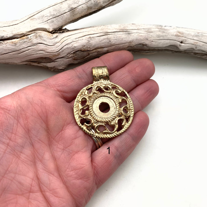 Solid Brass Round Swirl Medallion Pendant (Available In 3 Options) (BP105)