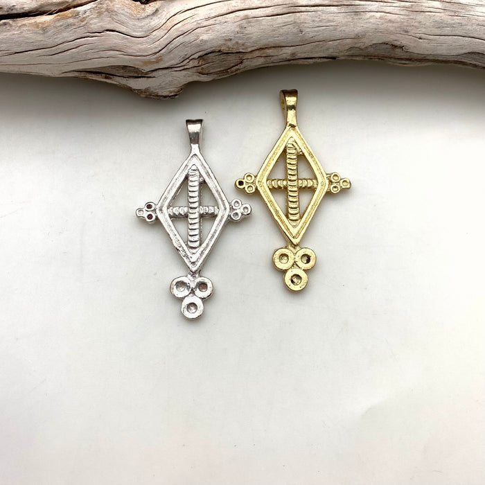 Solid Brass Silver Or Gold Color Diamond Shaped Tuareg Cross Pendant (SBC27)