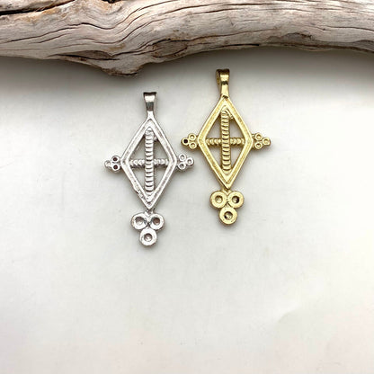 Solid Brass Silver Or Gold Color Diamond Shaped Tuareg Cross Pendant (SBC27)