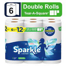 SPARKLE TEAR A SQUARE PAPER TOWELS 6 = 12 DOUBLE ROLLS