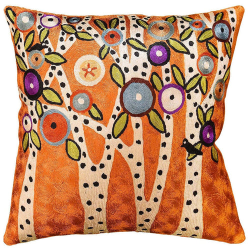 Spring Blooms Karla Gerard Accent Pillow Cover Handembroidered Art Silk 18"x18" - KashmirDesigns