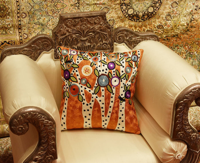 Spring Blooms Karla Gerard Accent Pillow Cover Handembroidered Art Silk 18"x18" - KashmirDesigns