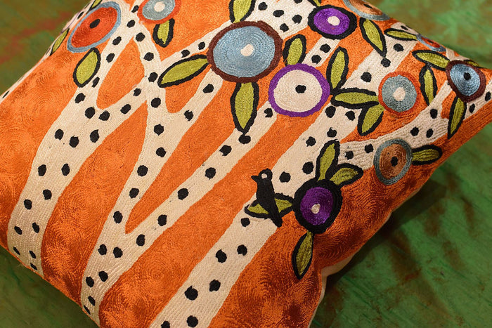 Spring Blooms Karla Gerard Accent Pillow Cover Handembroidered Art Silk 18"x18" - KashmirDesigns