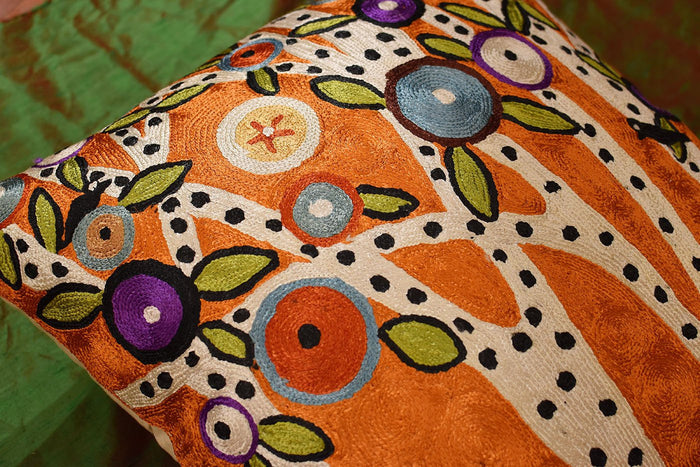 Spring Blooms Karla Gerard Accent Pillow Cover Handembroidered Art Silk 18"x18" - KashmirDesigns