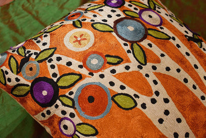 Spring Blooms Karla Gerard Accent Pillow Cover Handembroidered Art Silk 18"x18" - KashmirDesigns