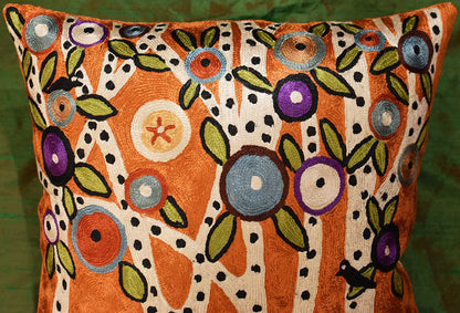 Spring Blooms Karla Gerard Accent Pillow Cover Handembroidered Art Silk 18"x18" - KashmirDesigns