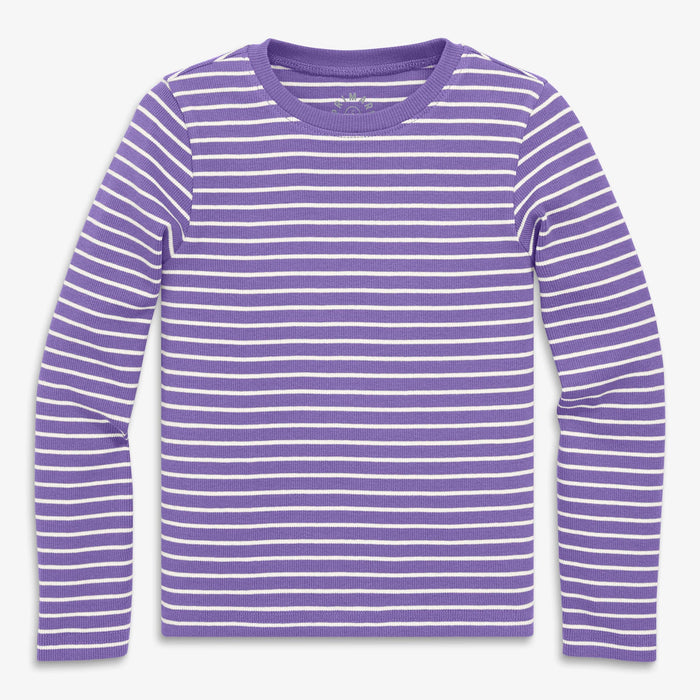 Striped Long Sleeve Kids Rib Tee - Violet Ivory