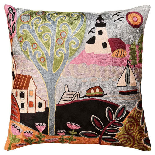 Summer Day Karla Gerard Accent Pillow Cover Handembroidered Art Silk 18"x18" - KashmirDesigns