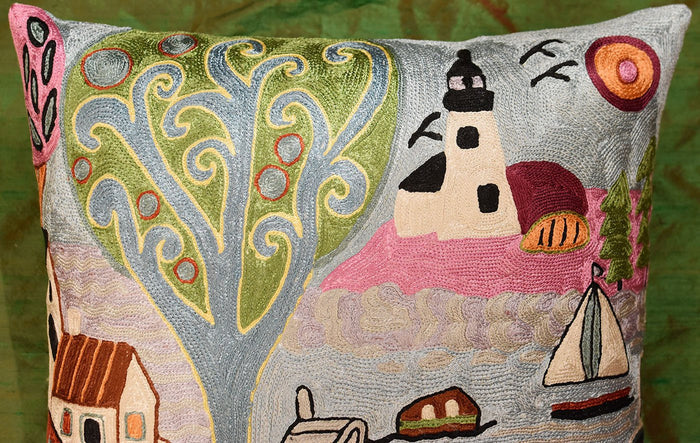 Summer Day Karla Gerard Accent Pillow Cover Handembroidered Art Silk 18"x18" - KashmirDesigns