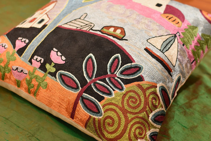 Summer Day Karla Gerard Accent Pillow Cover Handembroidered Art Silk 18"x18" - KashmirDesigns