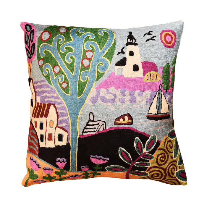 Summer Day  Karla Gerard Decorative Pillow Cover Handembroidered Wool 18"x18" - KashmirDesigns