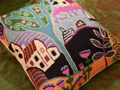 Summer Day  Karla Gerard Decorative Pillow Cover Handembroidered Wool 18"x18" - KashmirDesigns
