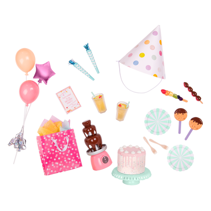 18-inch doll with birthday party playset