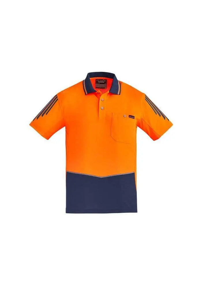 SYZMIK mens hi vis flux s/s polo zh315 Work Wear Syzmik Navy/Orange XXS