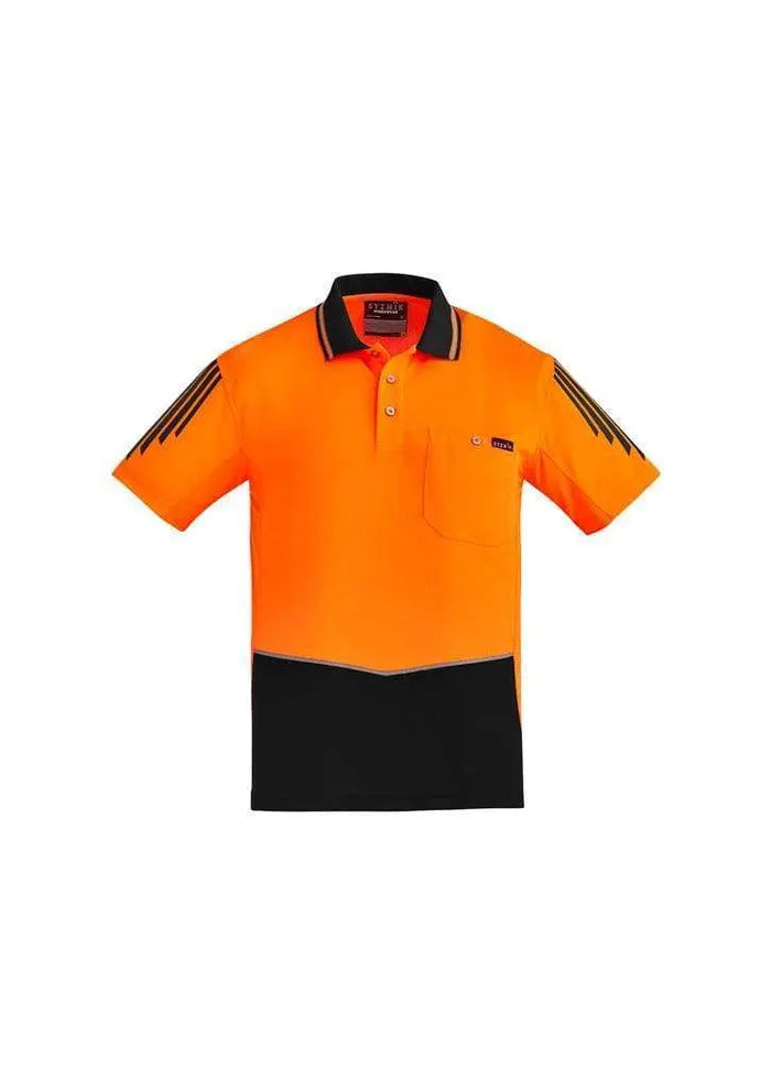 SYZMIK mens hi vis flux s/s polo zh315 Work Wear Syzmik Black/Orange XXS