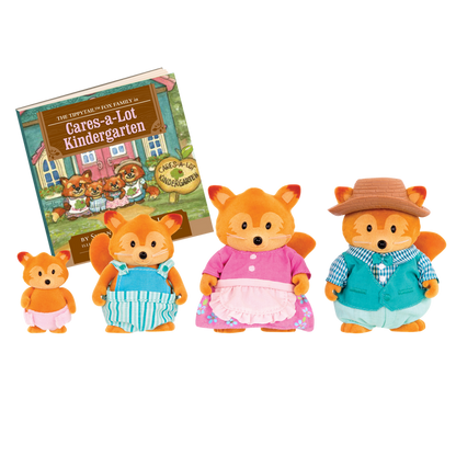 Miniature fox figurine set with storybook
