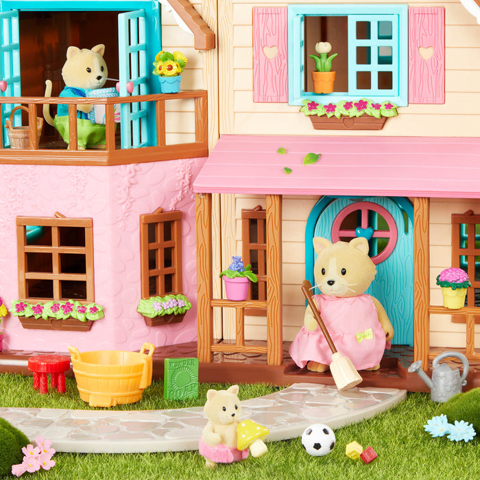 Miniature cat figurine set with storybook
