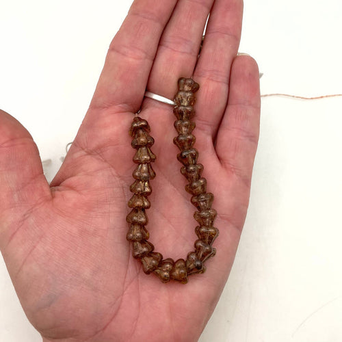 Translucent Picasso Chestnut Brown Czech Glass Flower Bead Cap Beads (8x10mm) (BRCG79)