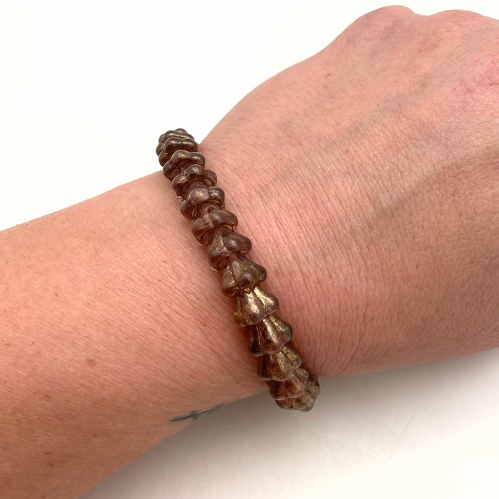 Translucent Picasso Chestnut Brown Czech Glass Flower Bead Cap Beads (8x10mm) (BRCG79)