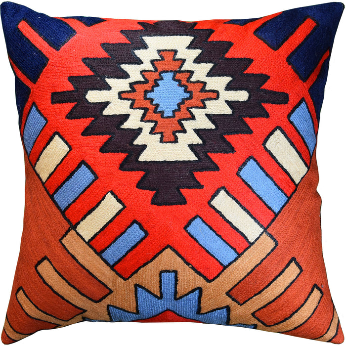 Tribal Aztec Southwestern Decorative Pillow Cover Handembroidered Wool 18x18" - KashmirDesigns