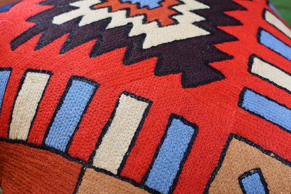 Tribal Aztec Southwestern Decorative Pillow Cover Handembroidered Wool 18x18" - KashmirDesigns