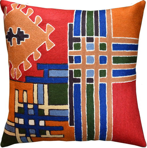 Tribal Burdock Aztec Southwestern Throw Pillow Cover Handembroidered Wool 18x18" - KashmirDesigns
