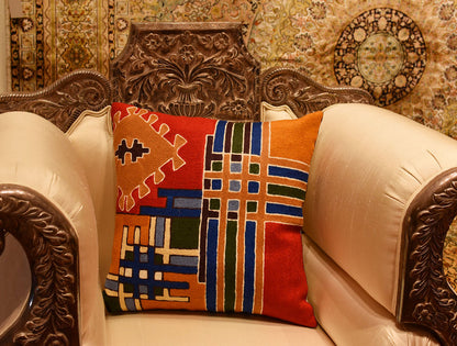Tribal Burdock Aztec Southwestern Throw Pillow Cover Handembroidered Wool 18x18" - KashmirDesigns