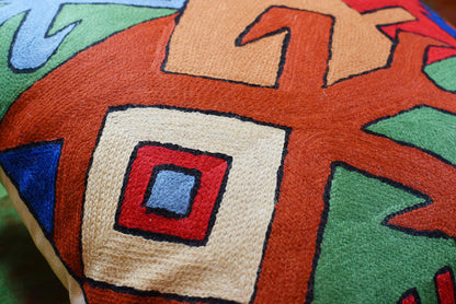 Tribal Scorpion Aztec Southwestern Pillow Cover Handembroidered Wool 18x18" - KashmirDesigns