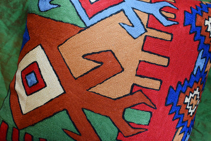 Tribal Scorpion Aztec Southwestern Pillow Cover Handembroidered Wool 18x18" - KashmirDesigns
