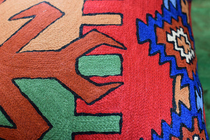 Tribal Scorpion Aztec Southwestern Pillow Cover Handembroidered Wool 18x18" - KashmirDesigns