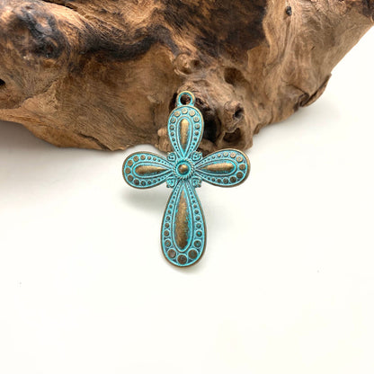 Turquoise Blue/Bronze Color Southwestern Style Base Metal Cross (MC34)