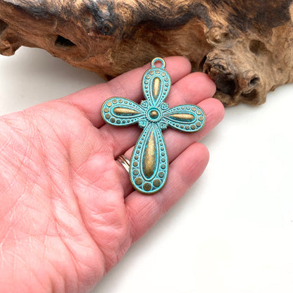 Turquoise Blue/Bronze Color Southwestern Style Base Metal Cross (MC34)