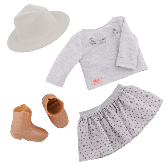 Our Generation 18" Doll Victoria in Cowgirl Outfit including sweater, skirt, boots and hat