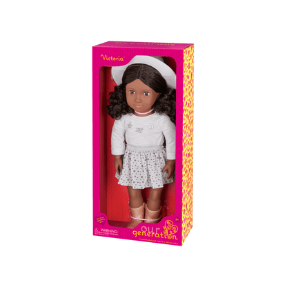 Our Generation 18" Doll Victoria in Cowgirl Outfit including sweater, skirt, boots and hat