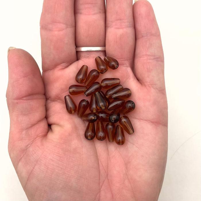 Vintage Transparent Brown Czech Glass Teardrop Beads (6x11mm) (BRCG73)