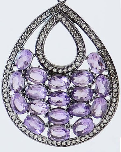 Violet Amethyst Silver Earrings Purple Pear Shaped Dangle Design Handcrafted - KashmirDesigns