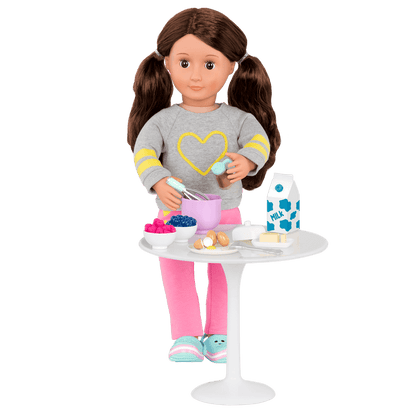 18-inch doll using pancake breakfast playset