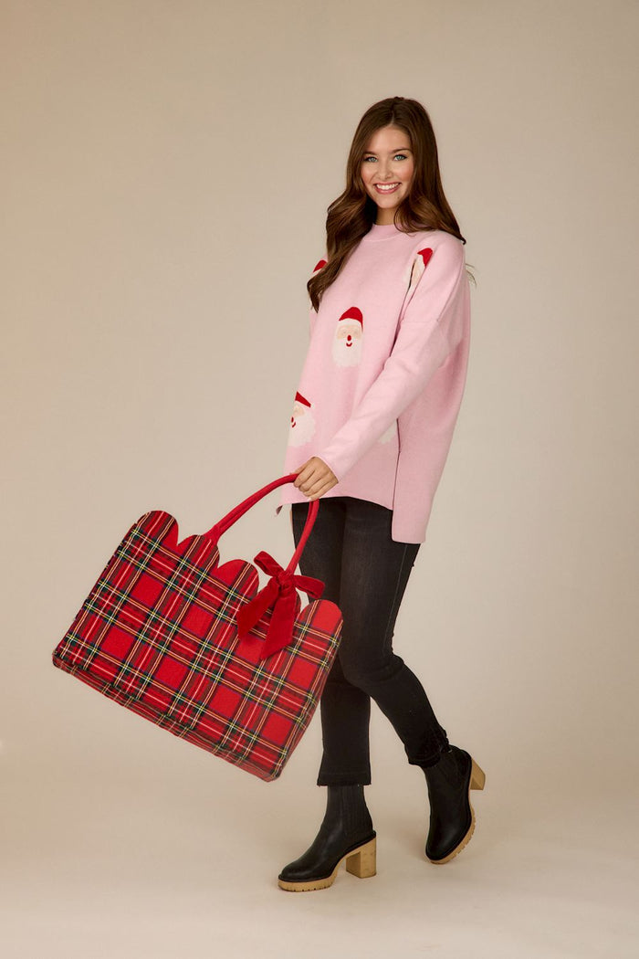 White Tartan Scallop Tote