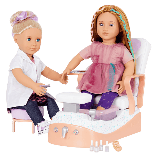 Two 18-inch doll using spa chair playset